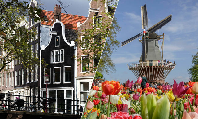 Tour tham quan thành phố Amsterdam, vùng nông thôn và vườn Keukenhof bằng du thuyền trên kênh đào.