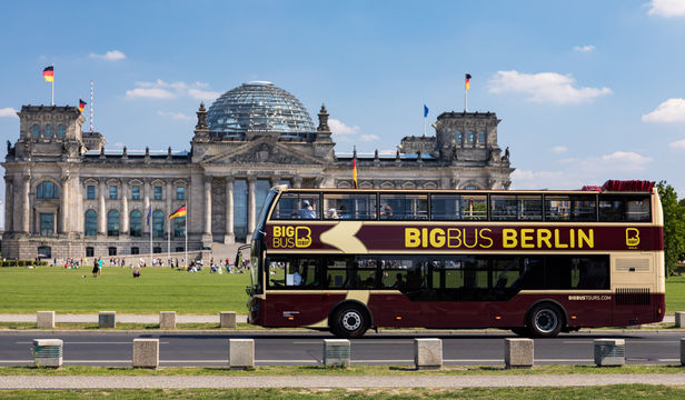 Dynamic Big Bus Berlin gracefully gliding through the streets of Berlin, offering a captivating city tour experience.