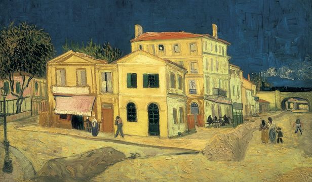 The image captures Van Gogh's hut portrait, brimming with vibrant village atmosphere through enchanting colors and brushstrokes.