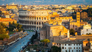 A breathtaking bird's-eye view of the iconic Rome cityscape, showcasing its rich heritage and elegant architectural beauty.