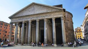 A stunning photo of the Ancient Pantheon, a Roman temple in Rome, showcasing its architectural beauty and grandeur.