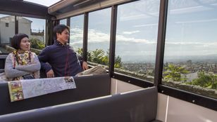 Passengers immersed in the captivating sightseeing experience from the Granada City Tour Train, embracing the beauty of the city's landmarks.